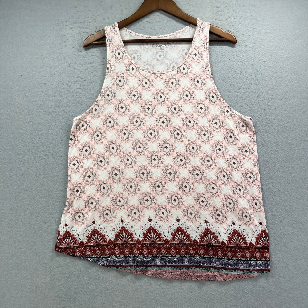 Mudd Tank Top Women XL Pink Medallion Sleeveless Boho Festival Summer Casual Y2K